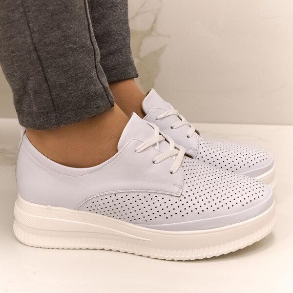 LET GET Dámske kožené biele poltopánky TERAMI 43091276