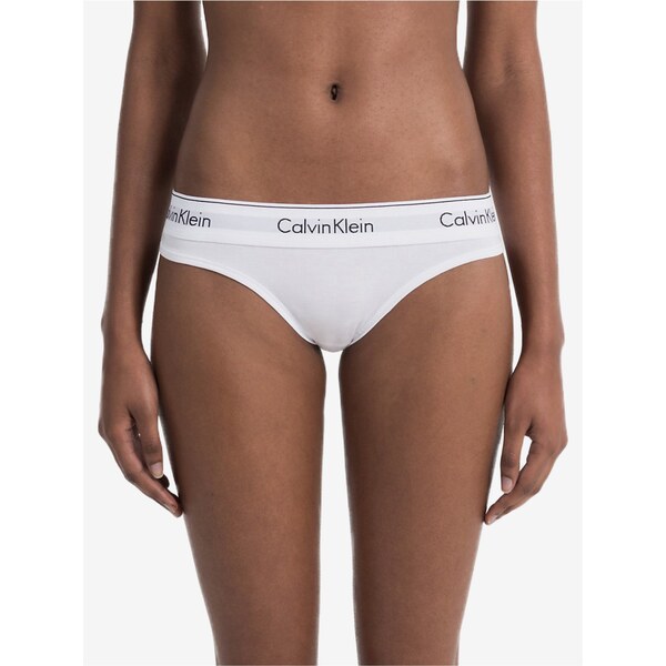 Calvin Klein biele tangá s bielou širokou gumou Thong Strings 50570051