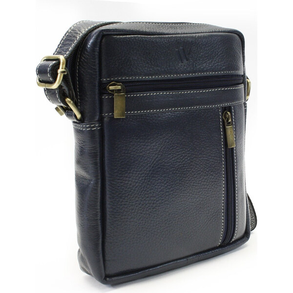 Arwel Tmavomodrý pánsky kožený zipsový crossbag | tmavomodrá 215-1218 66101596