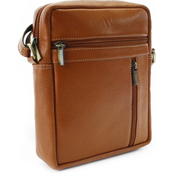 Arwel Pánsky kožený zipsový crossbag | svetlohnedá 215-1218-05 NDM 66101597