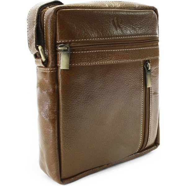 Arwel Tmavo hnedý pánsky kožený zipsový crossbag 215-1218-47 43613270