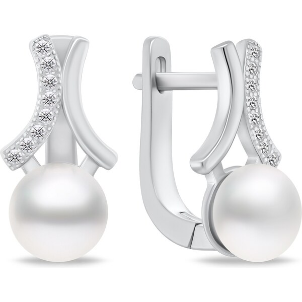 Brilio Silver Pôvabné strieborné náušnice s perlou a zirkónmi EA763W 66592935