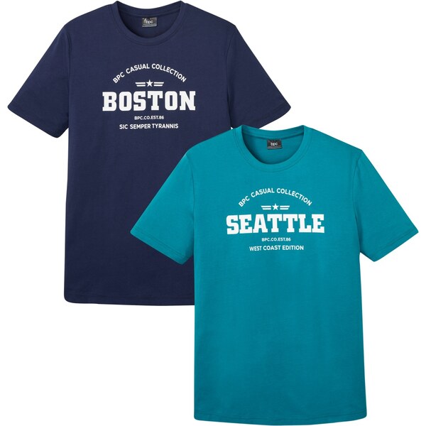 bonprix Tričko (2-dielne balenie) z čistej bavlny, farba modrá 48386655