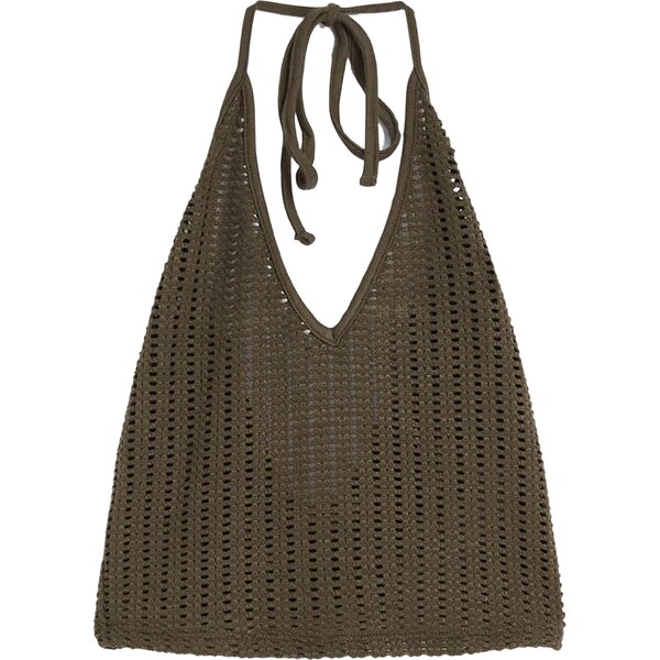 Bershka Vyšívaný top kaki 54252005