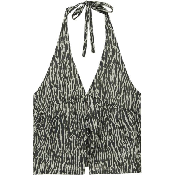 Pull&Bear Top kaki / čierna / biela 57017156