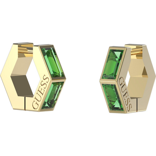 Guess Nadčasové pozlátené náušnice so zelenou zirkóniou Huggie Me 66579650