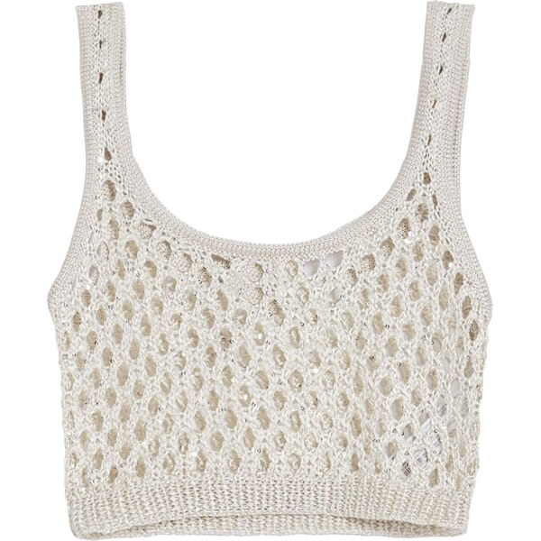 Bershka Vyšívaný top béžová 54252345