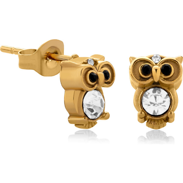Troli Hravé pozlátené náušnice so zirkónmi Sova VGE782G-1 66991456