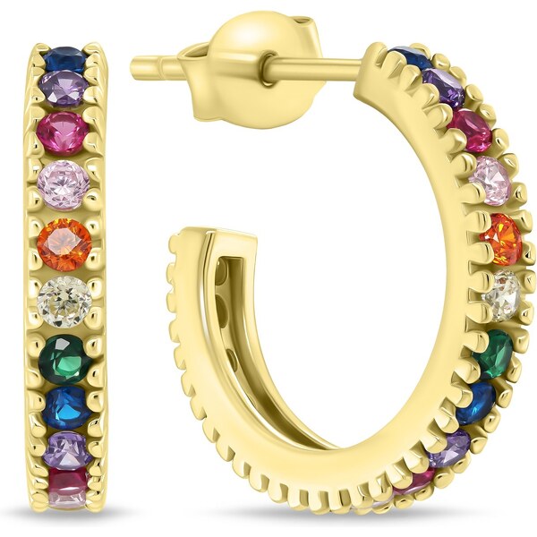 Brilio Silver Kruhové pozlátené náušnice s farebnými zirkónmi EA792Y 66580001