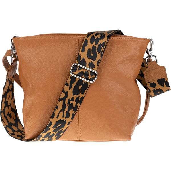 Camel kožená talianska crossbody kabelka Prisca Camel s prídavným 43996629