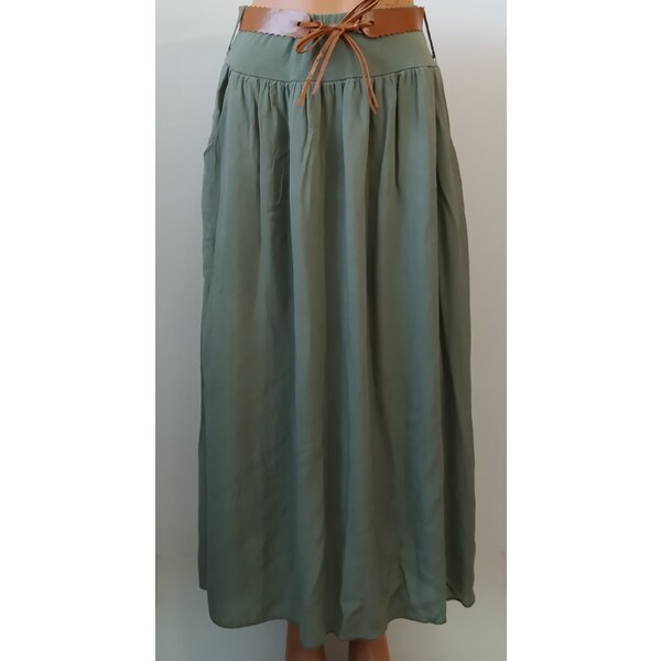 Dlhá letná sukňa s vreckami- olivovozelená 44038820