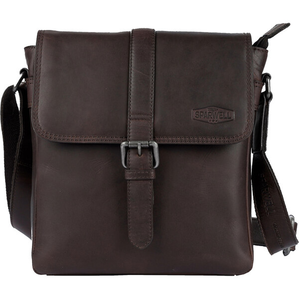 Pánska kožená taška cez rameno Sparwell Albert - tmavo hnedá 44072172