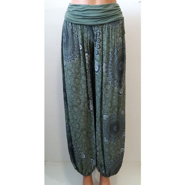 Dámske letné voľné nohavice s tureckým vzorom- olivovozelené 44181279