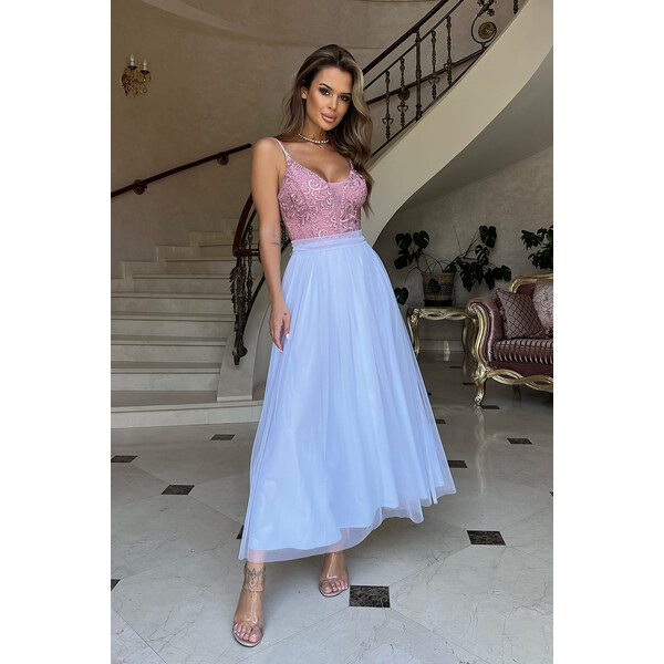 miadresses.sk Ružovo-biele spoločenské šaty s tylovou sukňou 44198704