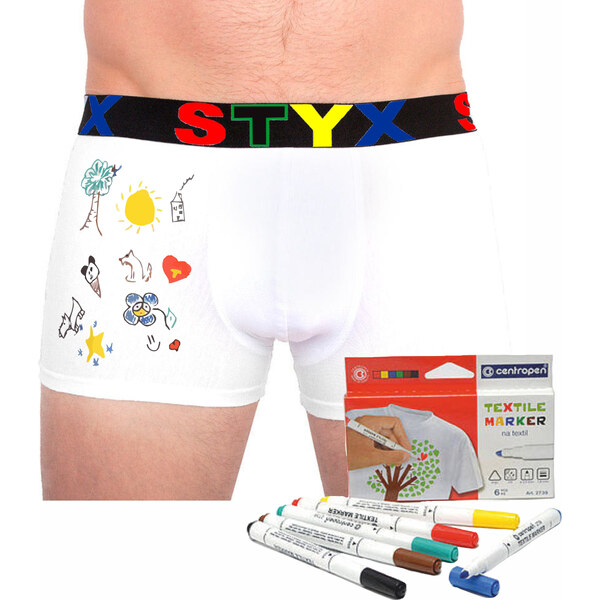 Pánske boxerky Styx športová guma biele + fixy na textil (GF1061) 44214503