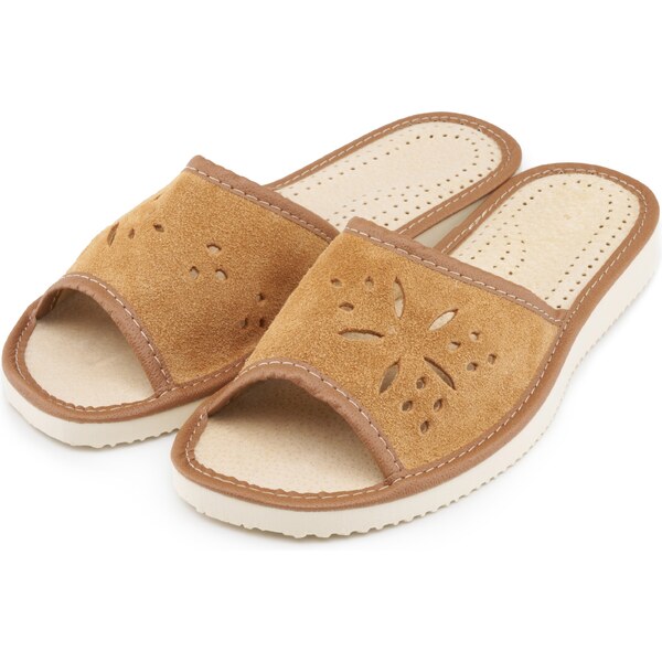 Vlnka Dámske letné kožené šľapky bez špice kvety hnedá veľkosti obuvi 44365844