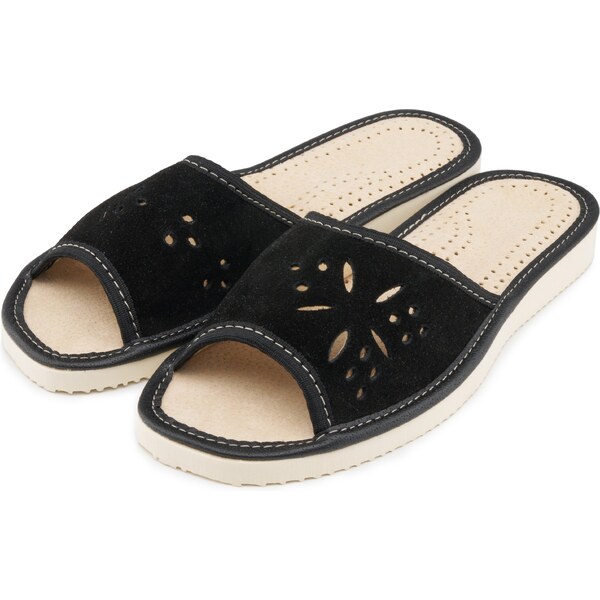 Vlnka Dámske letné kožené šľapky bez špice kvety čierna veľkosti obuvi 44365845