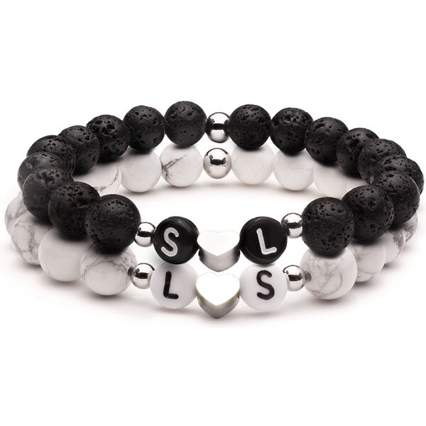BudNej Náramky pre páry INICIÁLY z howlitu a lávových kameňov MN3070 46132581
