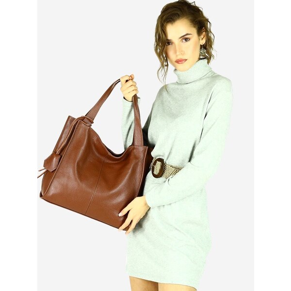 GENUINE LEATHER MAZZINI Kožená shopper kabelka Portofino Max | hnedá 34505922