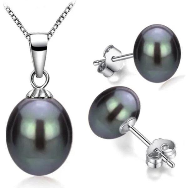 Olivie Strieborná sada PERLY BLACK BUTTON 7604 44550044