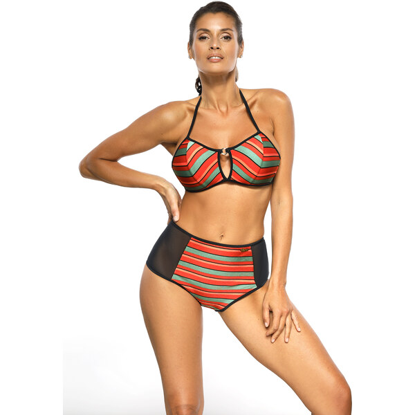MARKO COLLECTION Čierno-farebné pruhované bikiny Syndy Nero-Red M-606 44537119
