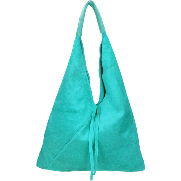 BORSE IN PELLE Kožená veľká dámska kabelka Alma tyrkysovo mordá 44538517