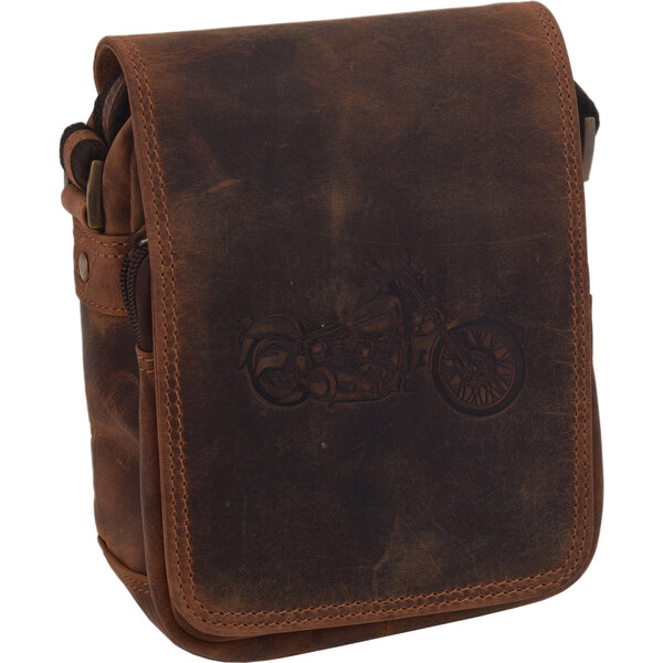 Mercucio Pánske kožené crossbody tmavohnedý hunter embos motorka 64524520