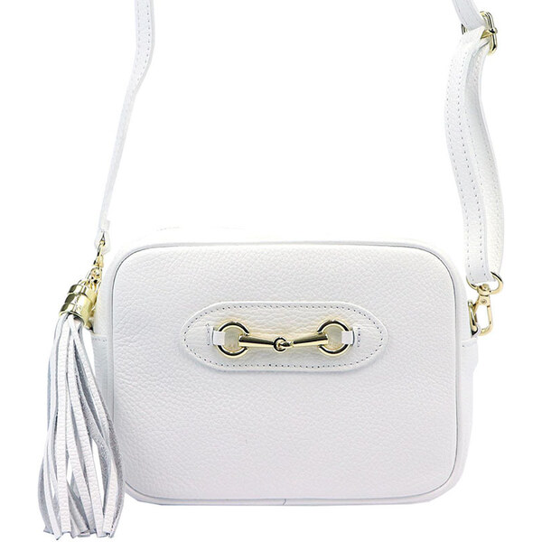 Luka Kožená biela jednozipsová crossbody kabelka so zlatými doplnkami 44595249