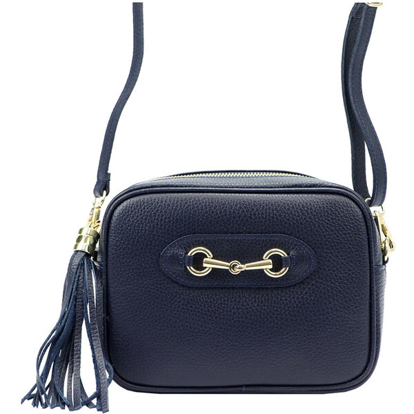 Luka Kožená tmavomodrá jednozipsová crossbody kabelka so zlatými 44595559