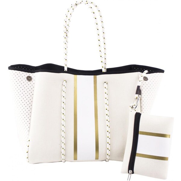 KONO Neoprenová dámska plážová taška vodeodolná bielo-zlatá JG055 44604243