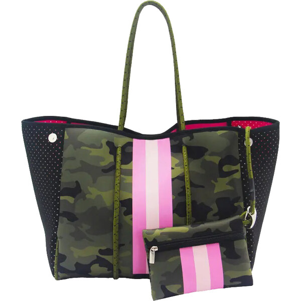 KONO Neoprenová dámska plážová taška vodeodolná kamufláž zeleno-čierna 44604245