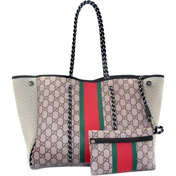 KONO Neoprenová dámska plážová taška vodeodolná béžovo-červená NG34 44604240