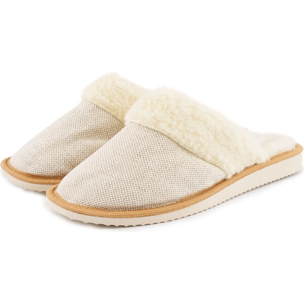 Vlnka Dámske ľanové šľapky s ovčou vlnou prírodné veľkosti obuvi - 44653795