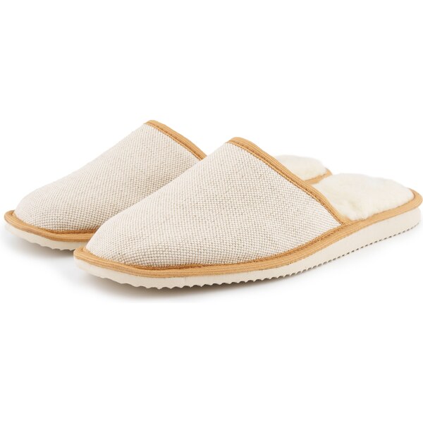 Vlnka Pánske ľanové šľapky s ovčou vlnou prírodné veľkosti obuvi - 44653796