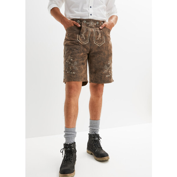 bonprix Krojové bermudy z koženky, farba hnedá 44798209