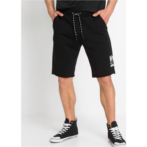 bonprix Teplákové bermudy s neobšívaným zakončením, farba čierna 44735784