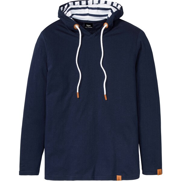 bonprix Tričko s dlhým rukávom a kapucňou, z bio bavlny, farba modrá 44828032