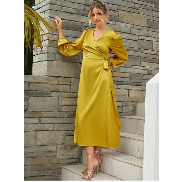 Chi Chi London Olivové zavinovacie midi šaty 44849606