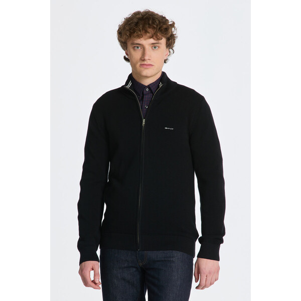 SVETER GANT COTTON PIQUE ZIP CARDIGAN BLACK 49041200
