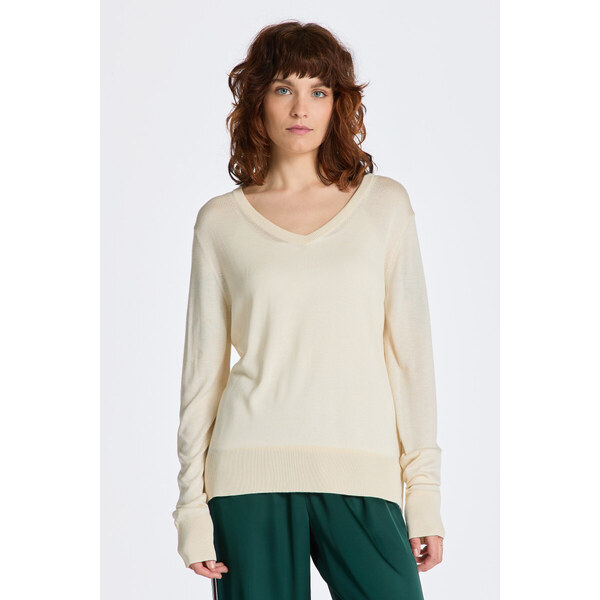 SVETER GANT FINE KNIT V-NECK CREAM 49041257