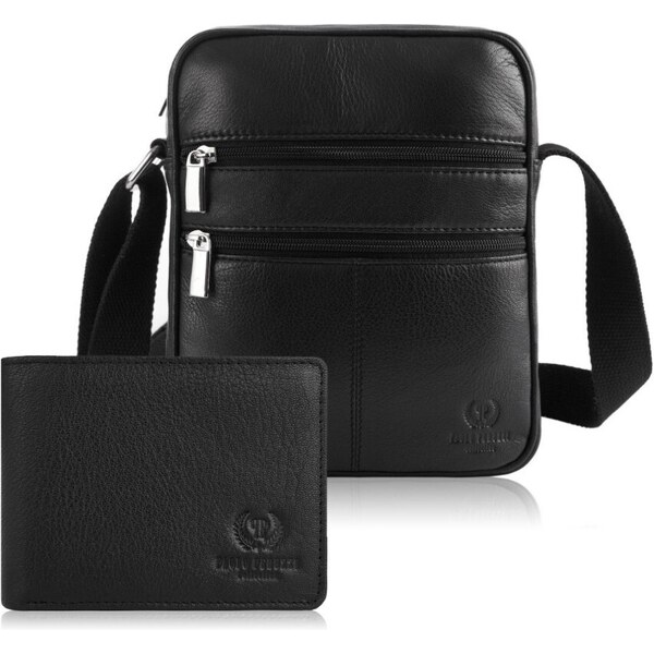 Paolo Peruzzi Pánska kožená taška + peňaženka ZUP-76-BL | čierna ZUP 44961627