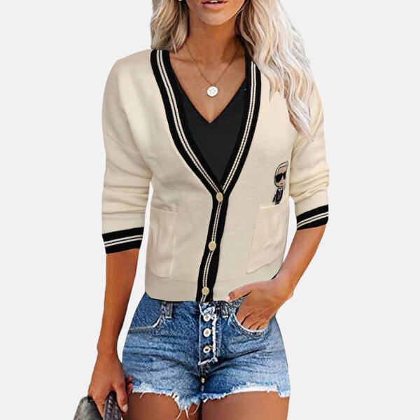 Dámský krémový svetr na knonflíky Karl Lagerfeld 55498 45122823