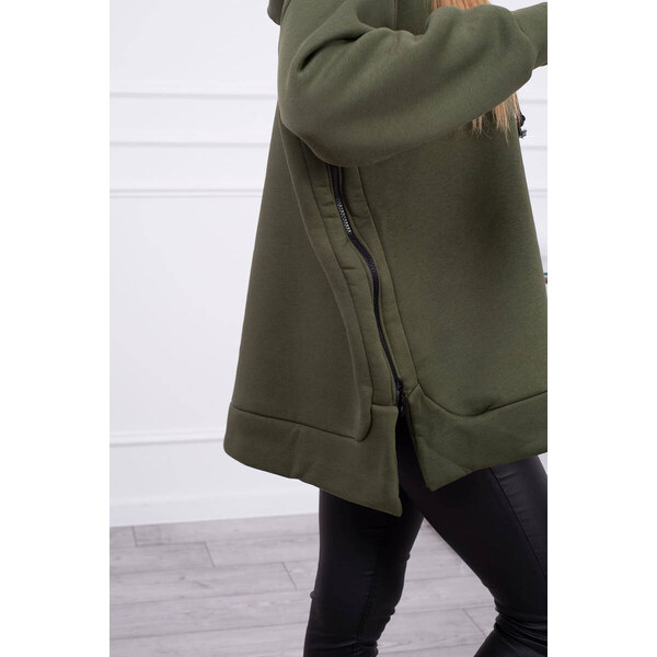 K-Fashion Zateplená mikina so zipsom na boku khaki farby 44560603