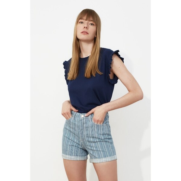 Trendyol Blue Striped Denim Shorts 55474677