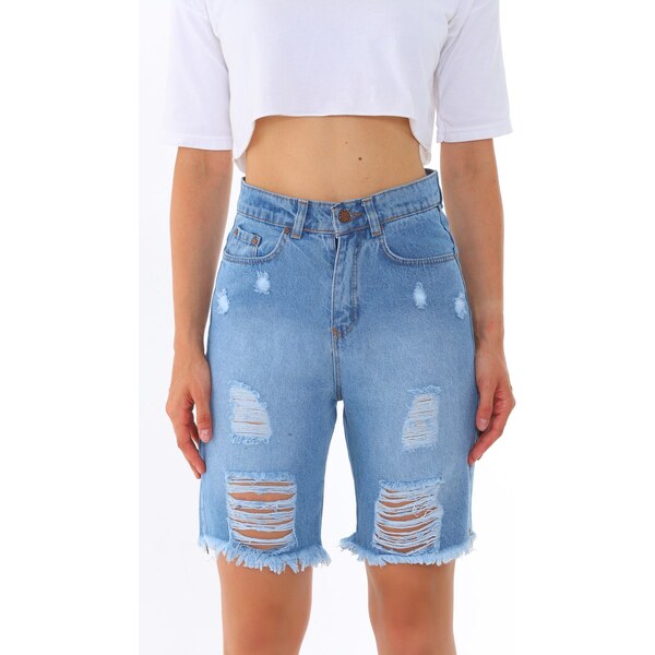 BİKELİFE Modré rifľové kraťasy s vysokým pásom 50544339