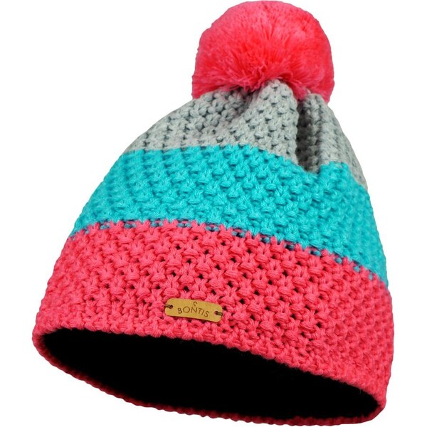 Bontis Trojfarebná pletená zimná čiapka s brmbolcom 45349704