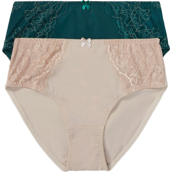 bonprix Maxi nohavičky s jemnou čipkou (2 ks), farba zelená 57156233