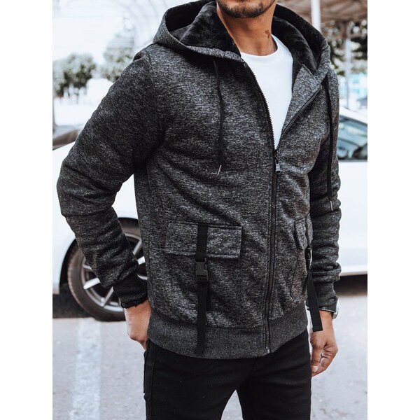 Buďchlap Moderná grafitová mikina s veľkými vreckami po bokoch 45651253