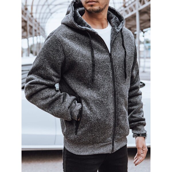 Buďchlap Trendy grafitová melírovaná zateplená mikina s kapucňou 66615417