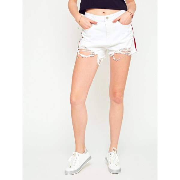 Laulia Denim shorts decorated with a stripe white 50589702